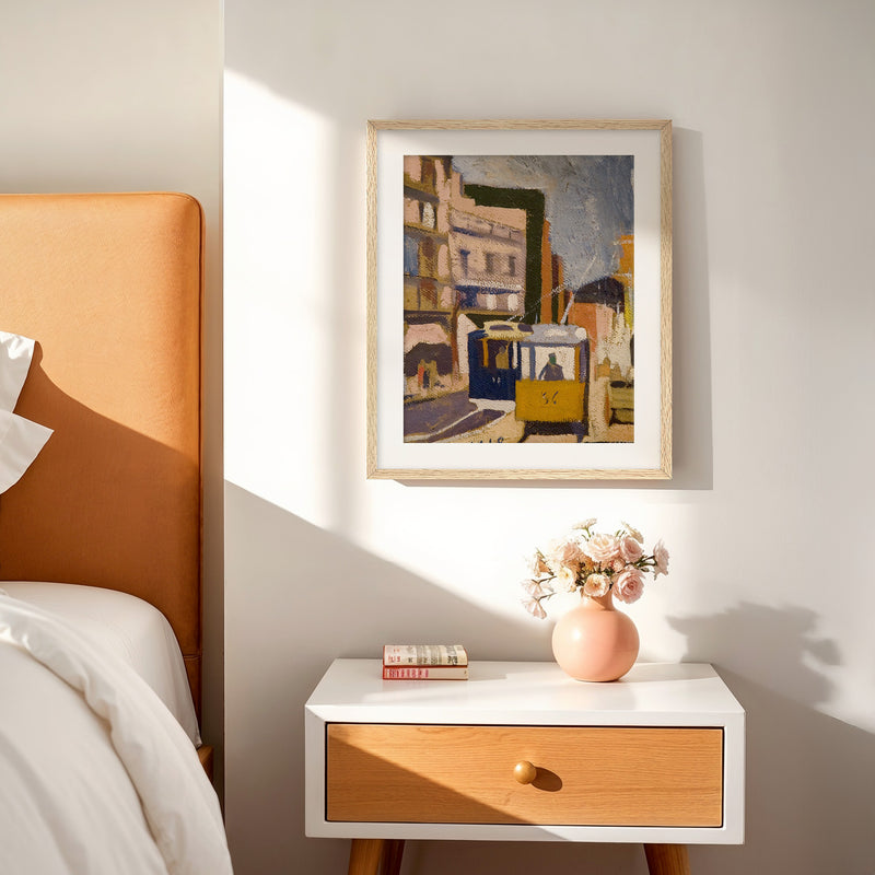 Yellow and Blue Cubist Cityscape No2 - Sage and Rose Prints