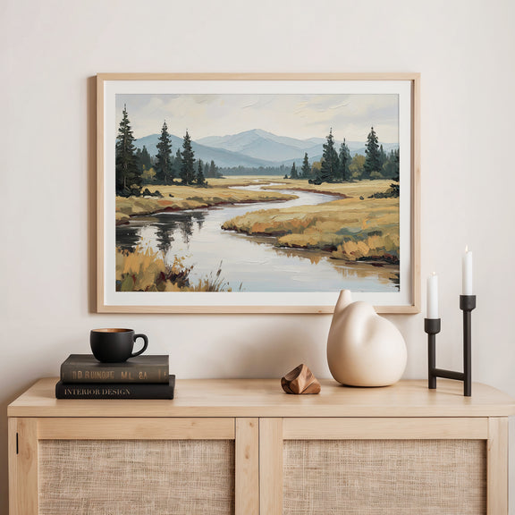 44-  Late Summer River Landscape - Sage and Rose Prints