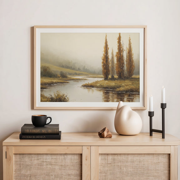 58 - Fall Trees by a Peaceful River - Sage and Rose Prints