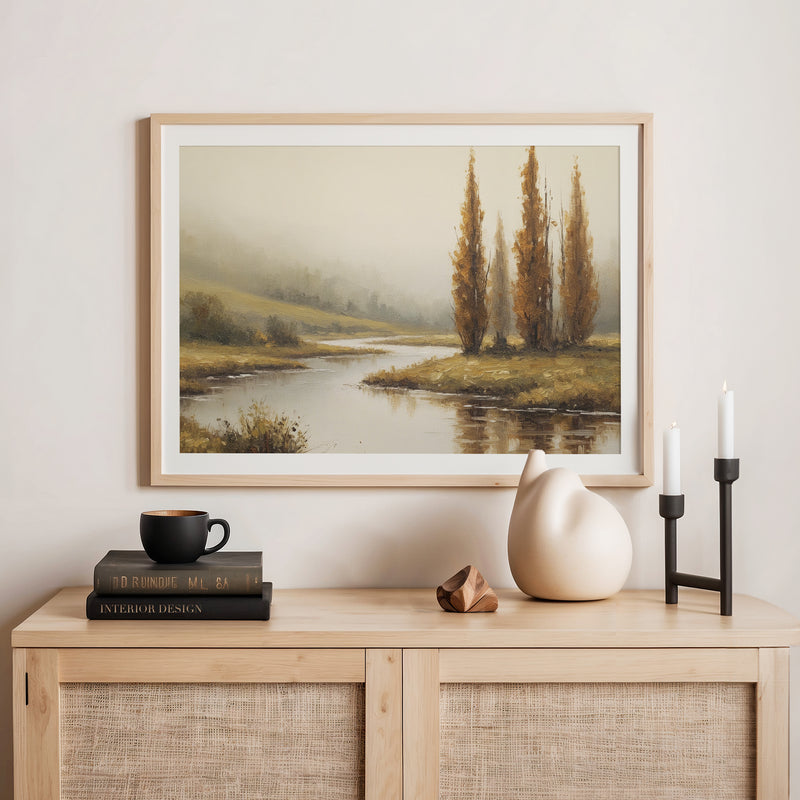 58 - Fall Trees by a Peaceful River - Sage and Rose Prints