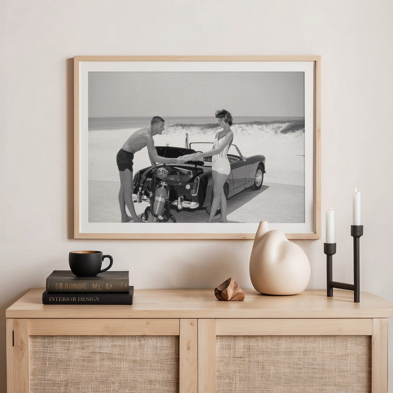 Classic Car on the Beach Photo - Sage and Rose Prints