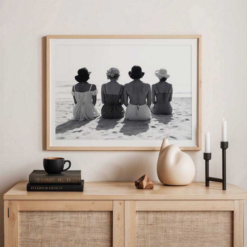 Women on the Beach Timeless Monochrome Photo - Sage and Rose Prints