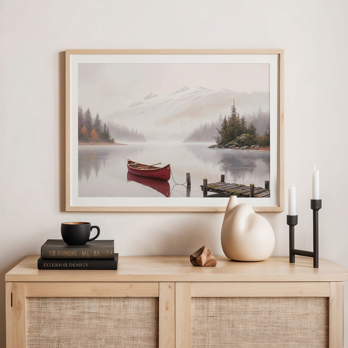 AK-32-Canoe on a misty lake watercolor - Sage and Rose Prints