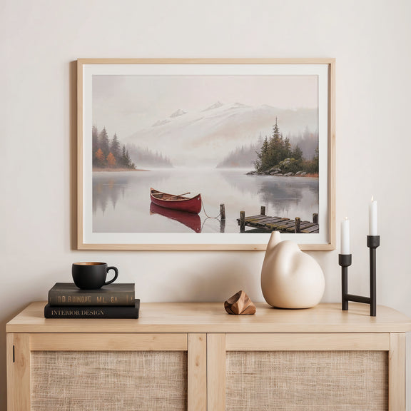 AK-32-Canoe on a misty lake watercolor - Sage and Rose Prints