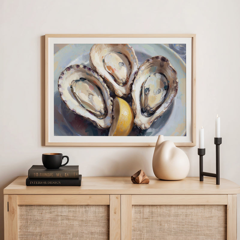 Oysters and Lemon Seafood Painting Print - Sage and Rose Prints