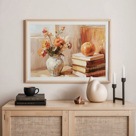 Rustic Fall Bouquet with Books Art Print - Sage and Rose Prints