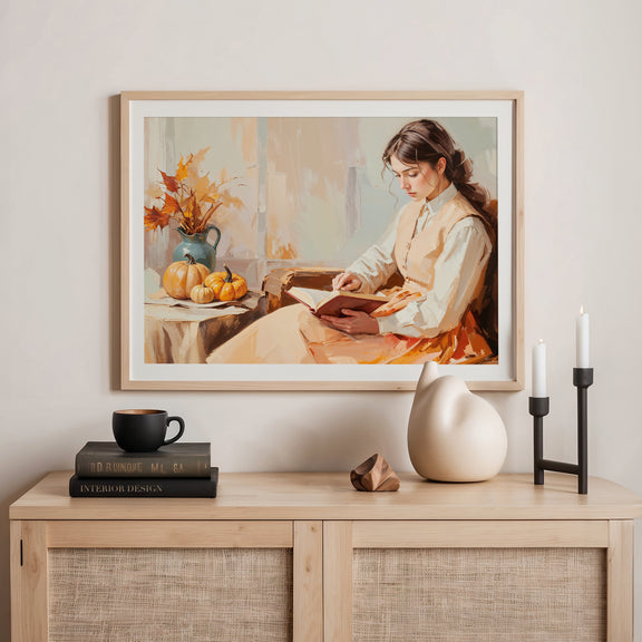 Victorian Woman Reading Fall Painting - Sage and Rose Prints