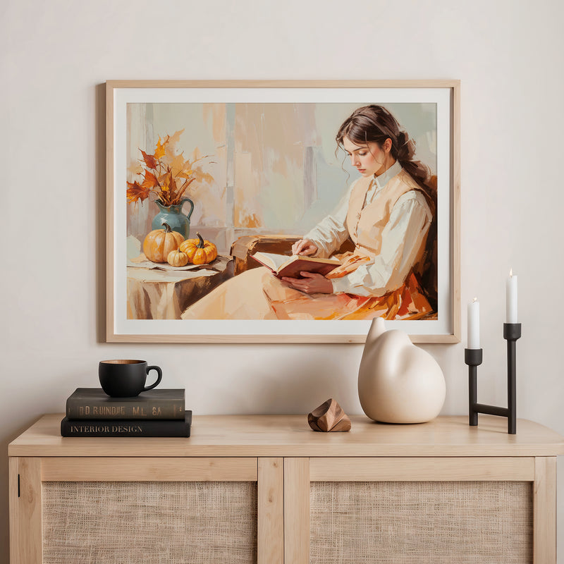 Victorian Woman Reading Fall Painting - Sage and Rose Prints