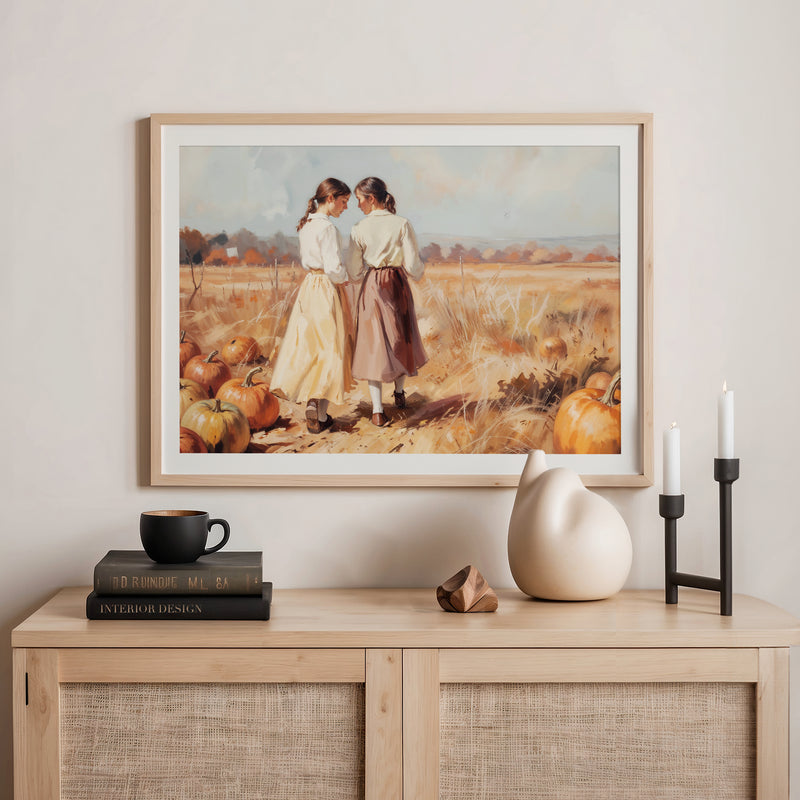 Fall Landscape with Girls in a Field - Sage and Rose Prints