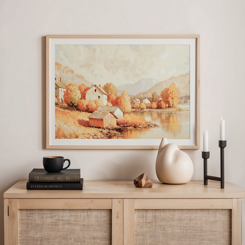 Lake House in Fall Watercolor Print - Sage and Rose Prints