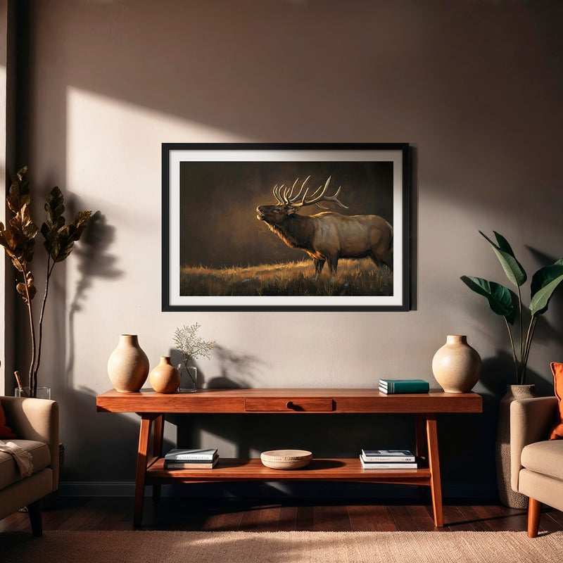 AK-19-Moody Elk Wildlife Painting - Sage and Rose Prints
