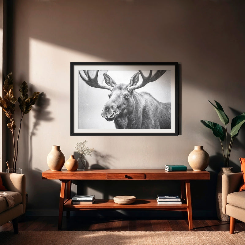AK-17 Black and White Vintage Moose Photograph - Sage and Rose Prints