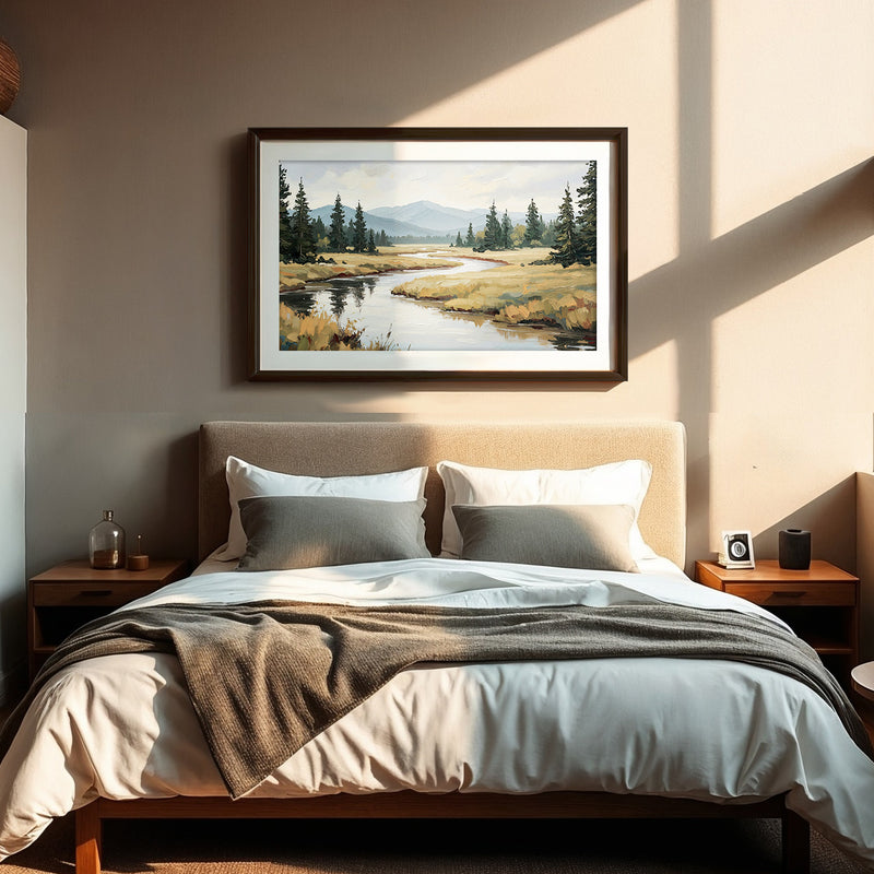 44-  Late Summer River Landscape - Sage and Rose Prints