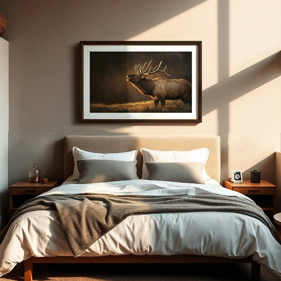 AK-19-Moody Elk Wildlife Painting - Sage and Rose Prints