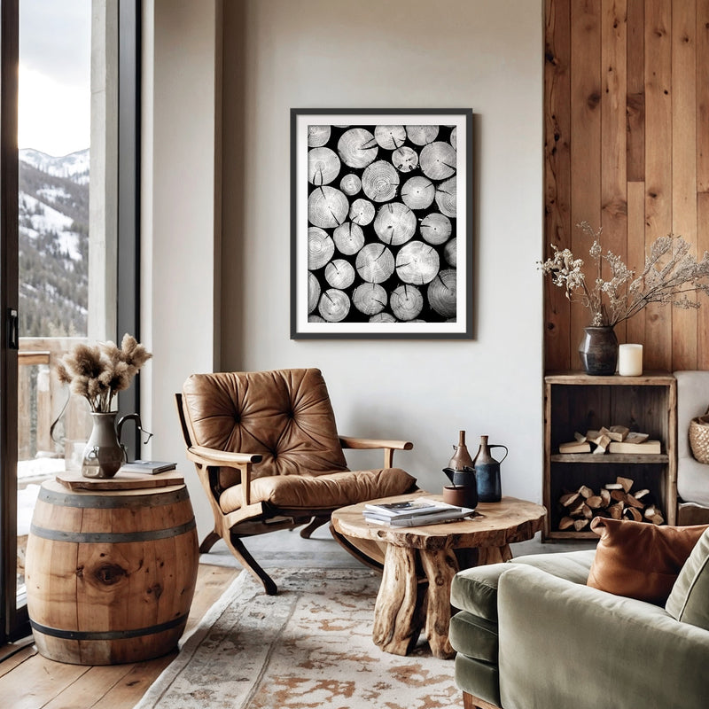 Black and White Cut Logs Photo - Sage and Rose Prints