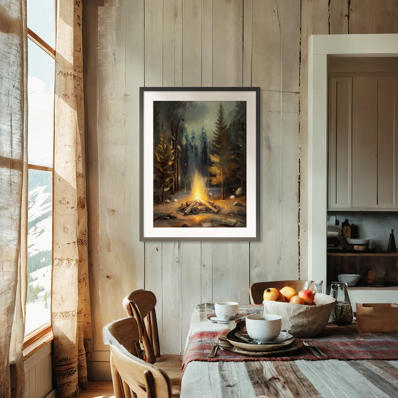 Cozy Campfire Forest Painting No1 - Sage and Rose Prints