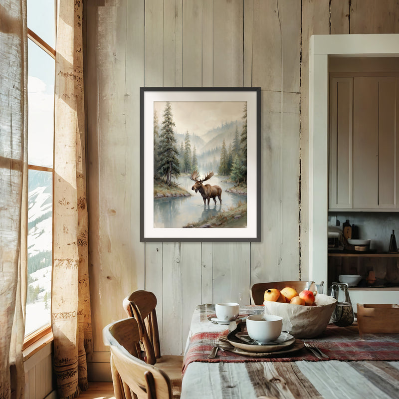 Watercolor Moose Art No1 - Sage and Rose Prints