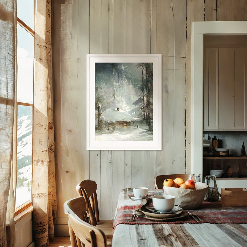 Cozy Cabin Winter Landscape Art - Sage and Rose Prints