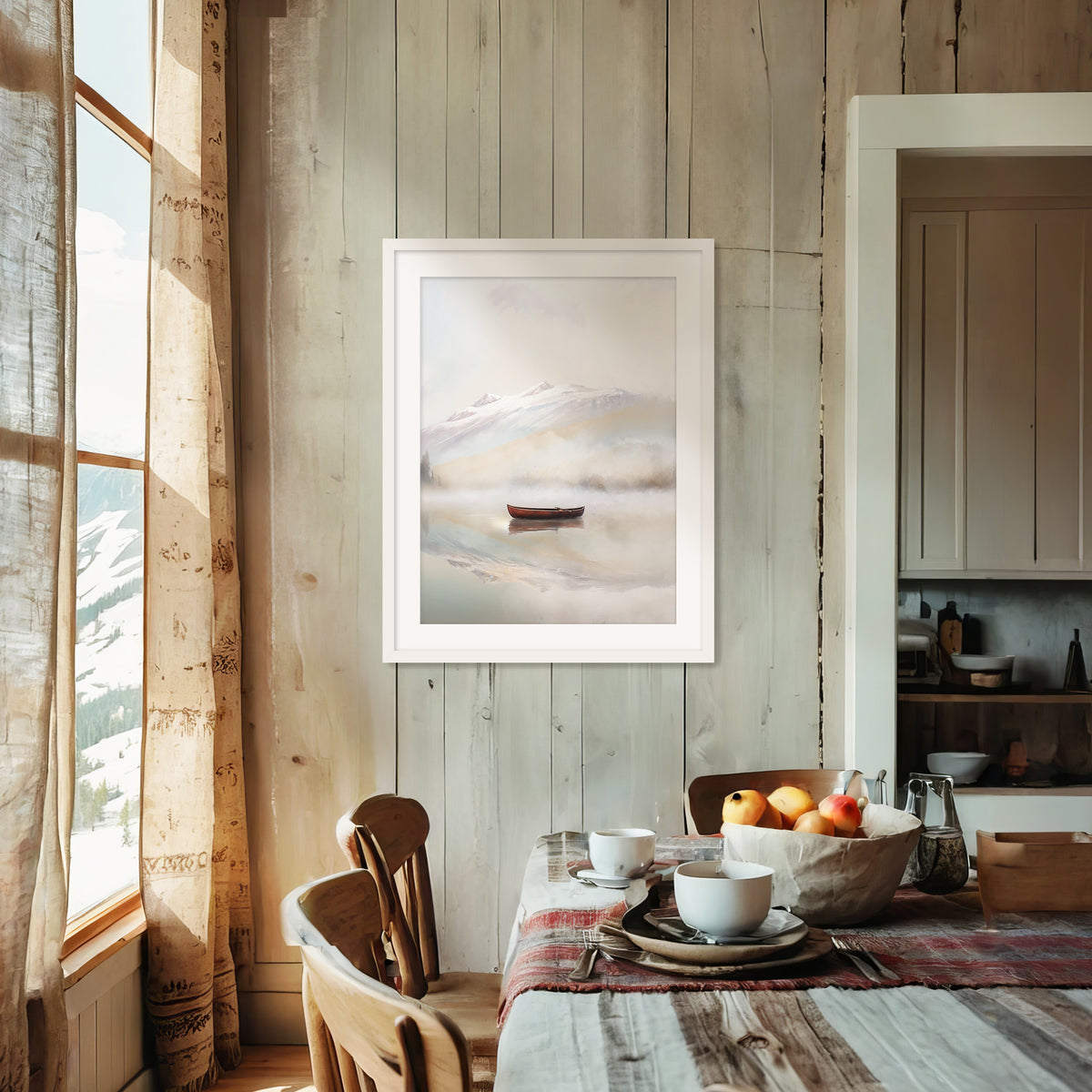 Misty Lake Painting No1 - Sage and Rose Prints