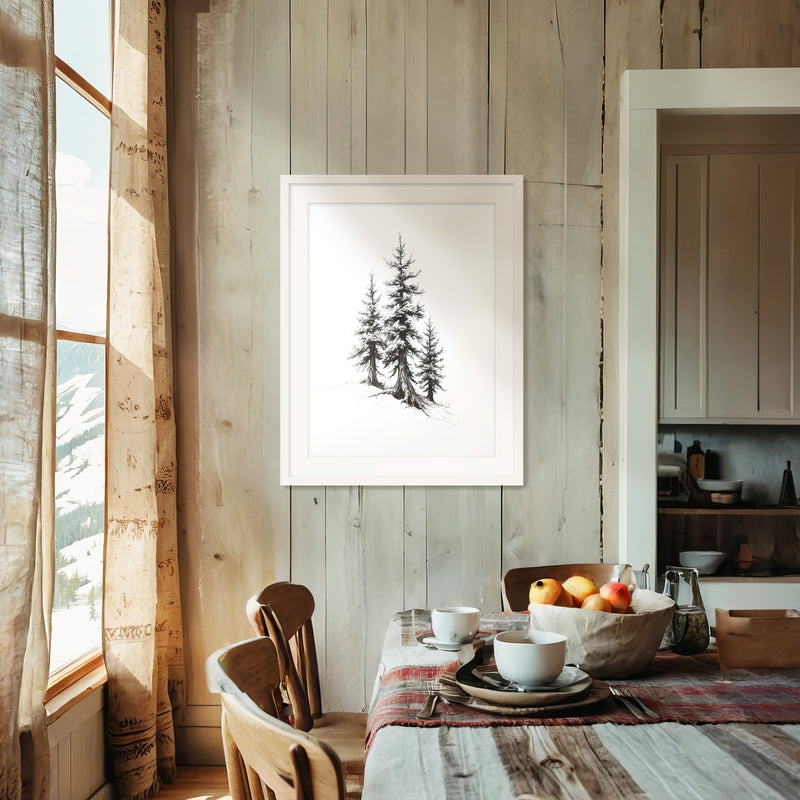 Black and White Drawing of Evergreen Tree - Sage and Rose Prints