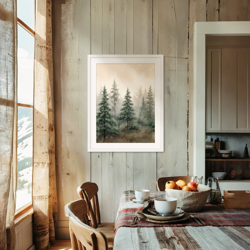Misty Forest Painting in Shades of Green - Sage and Rose Prints