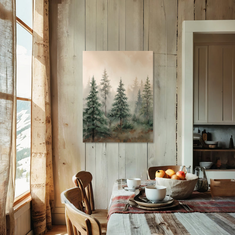 Misty Forest Painting in Shades of Green - Sage and Rose Prints