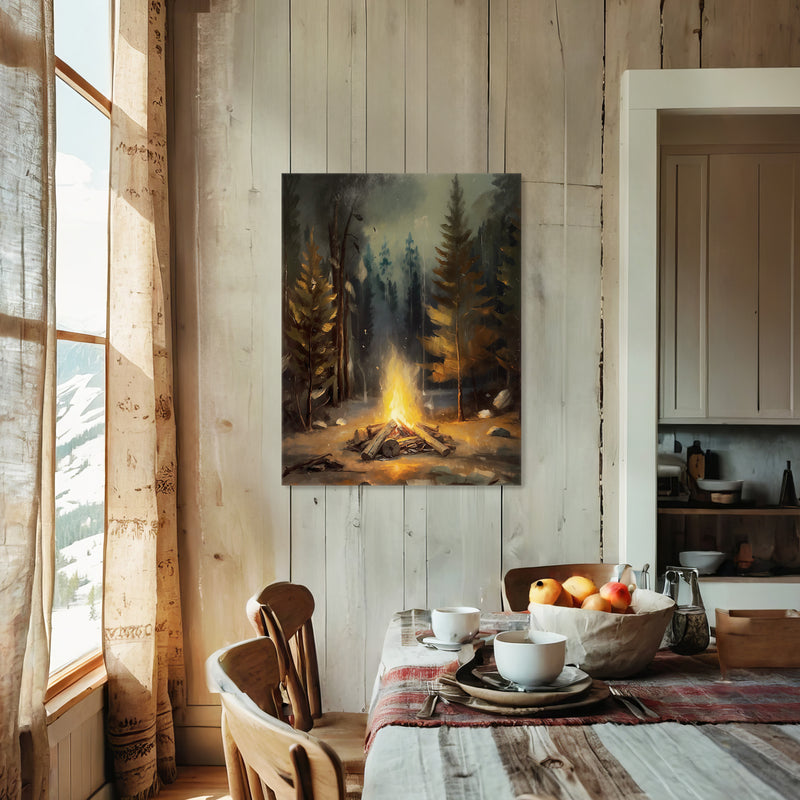 Cozy Campfire Forest Painting No1 - Sage and Rose Prints