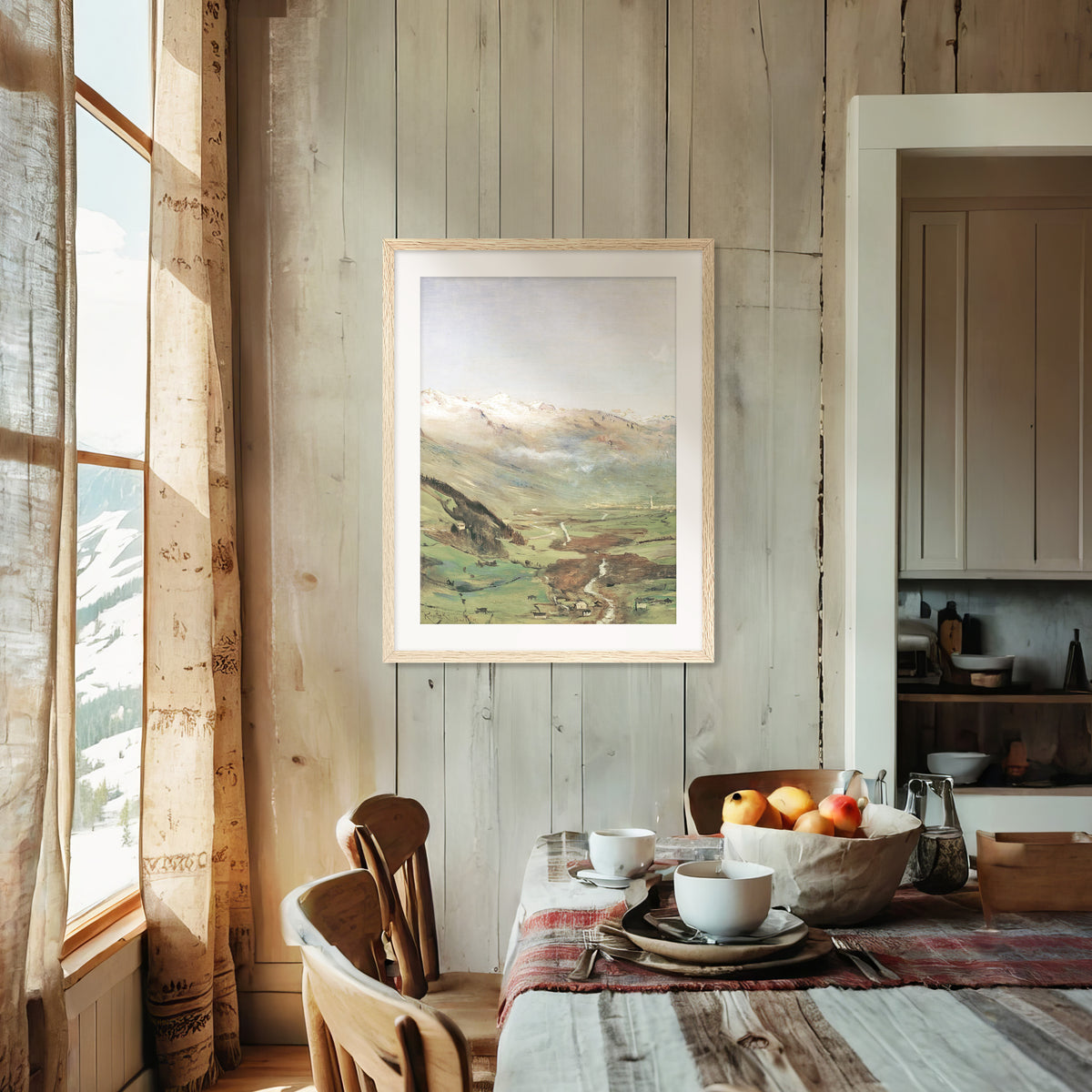 Sunny Mountain Valley Oil Painting No1 - Sage and Rose Prints