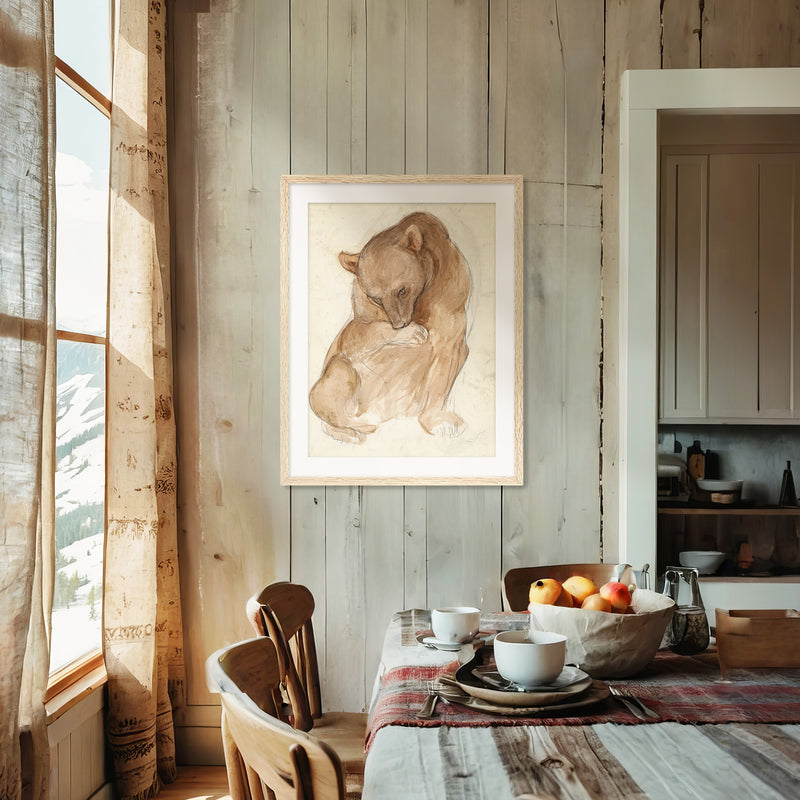 Bear Drawing in Earth Tones - Sage and Rose Prints