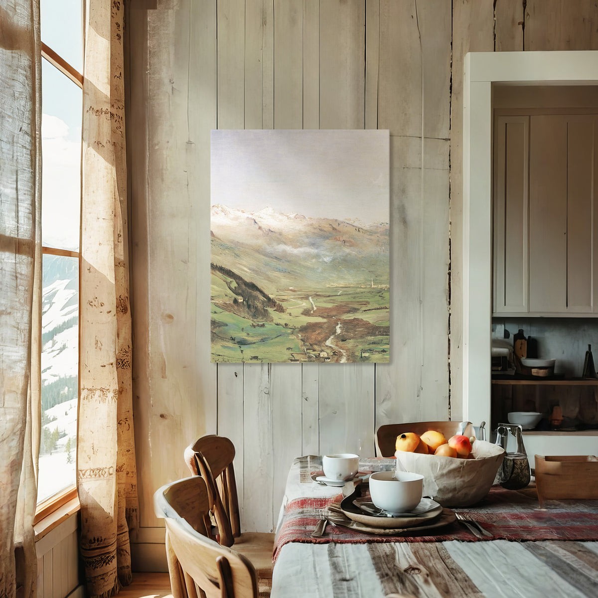 Sunny Mountain Valley Oil Painting No1 - Sage and Rose Prints