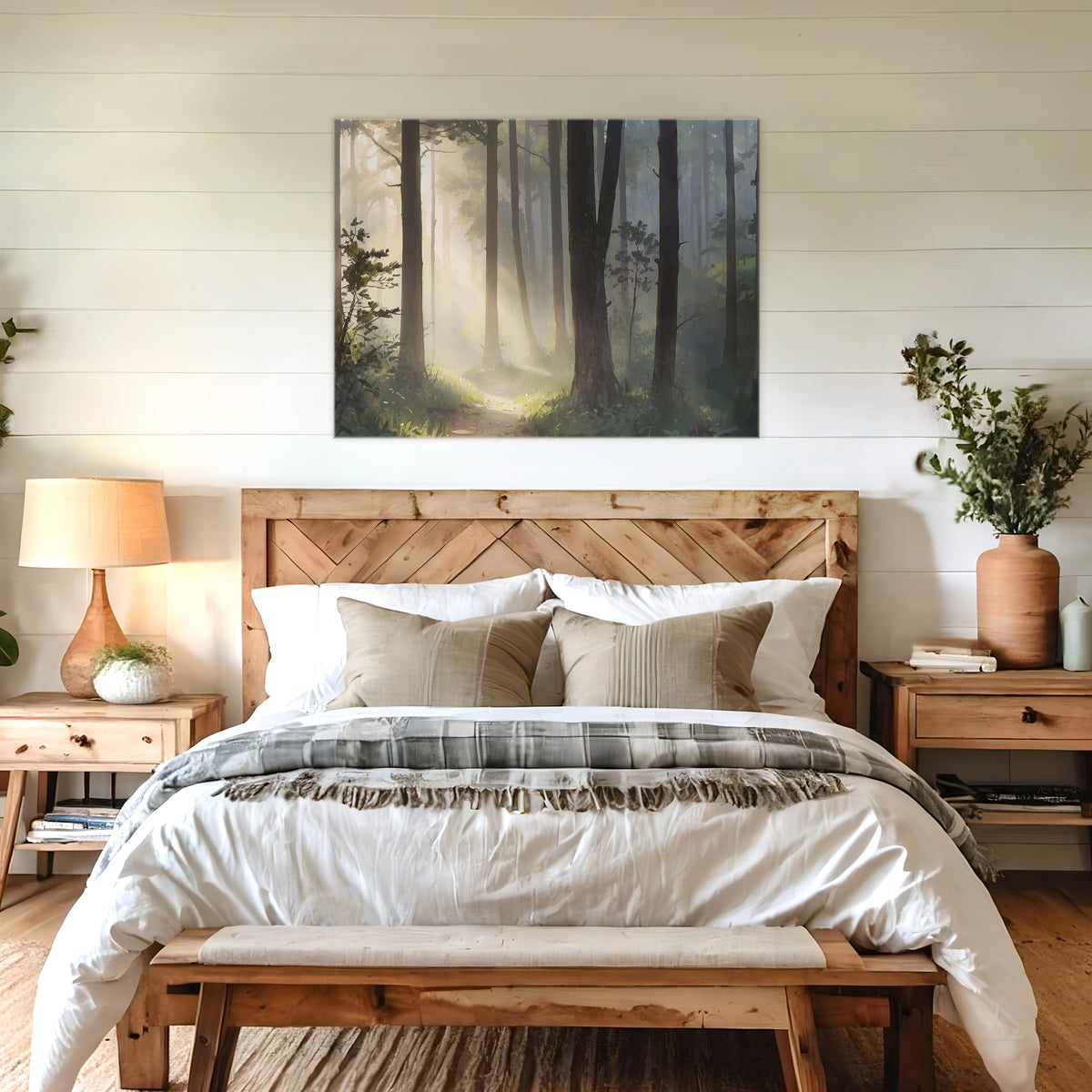 Sunlight Through a Misty Forest No2 - Sage and Rose Prints