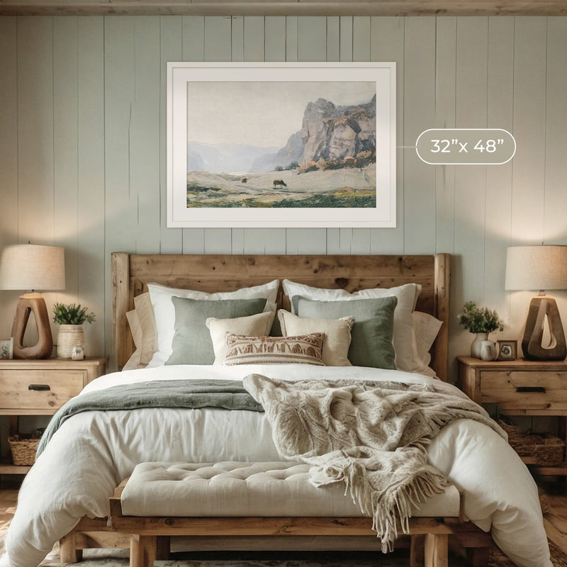 Neutral Mountain Pasture Painting - Sage and Rose Prints