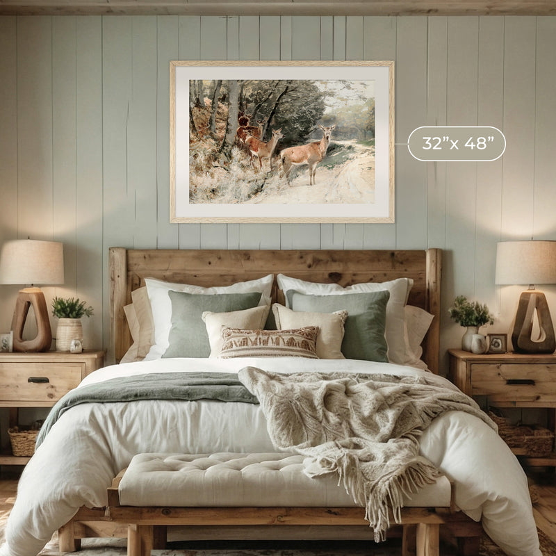 Wildlife Painting Deer in Fall Colors - Sage and Rose Prints