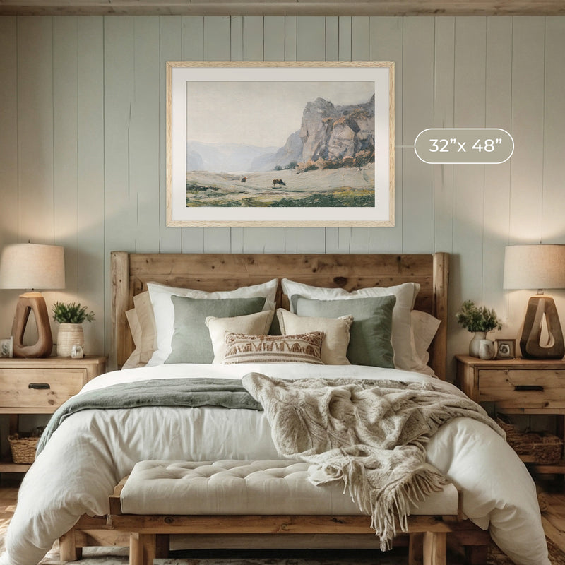 Neutral Mountain Pasture Painting - Sage and Rose Prints