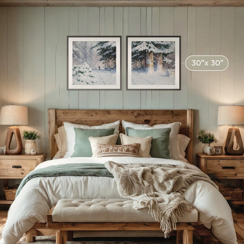 Snowy Forest 2-Panel Art Set - Sage and Rose Prints