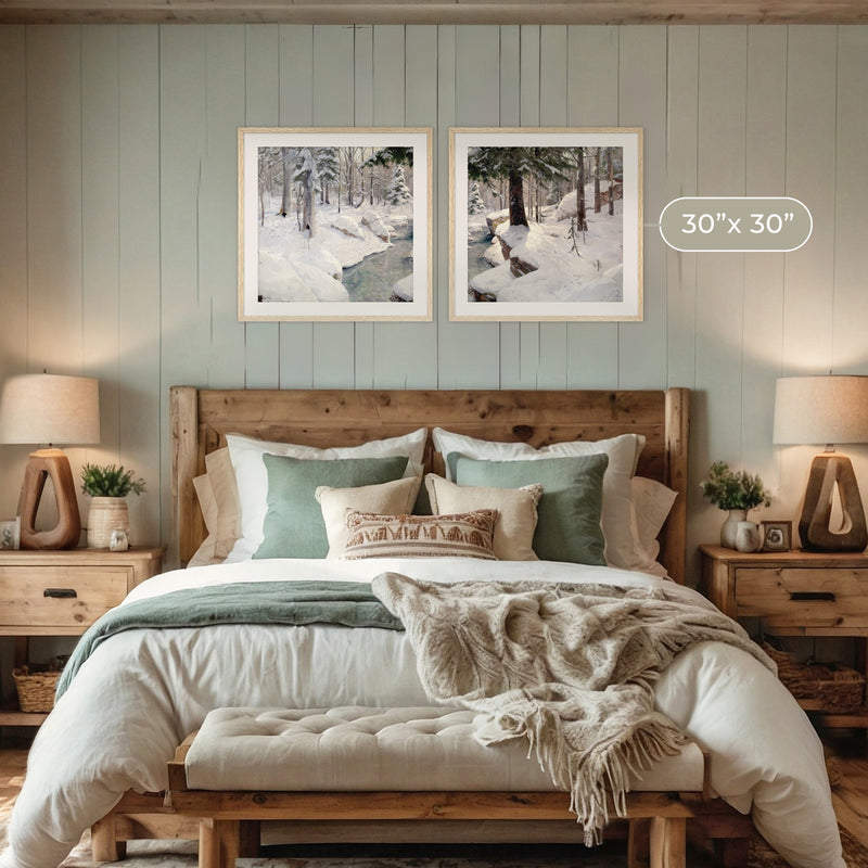 Snowy Forest Old Masters 2-Panel Art Set - Sage and Rose Prints