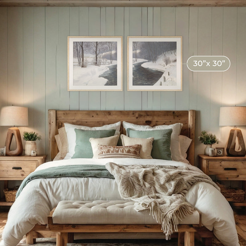 Winter Forest Landscape 2 Panel Set - Sage and Rose Prints