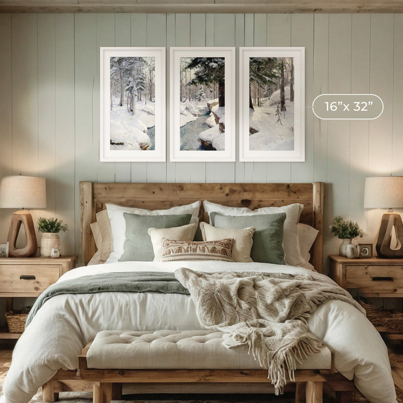 Snowy Forest Old Masters Triptych - Sage and Rose Prints
