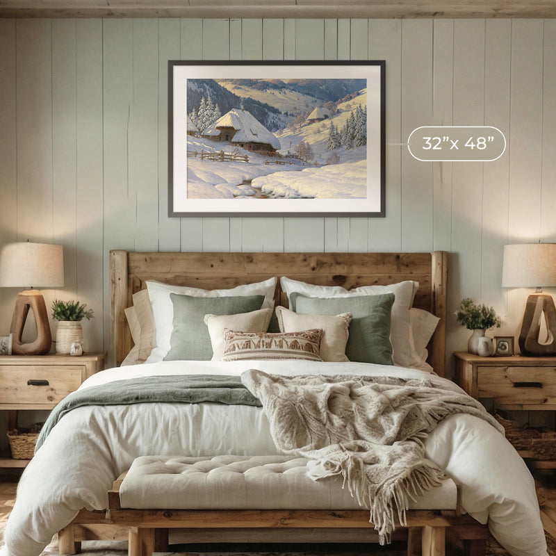 Cabin in the Snow Painting No2 - Sage and Rose Prints