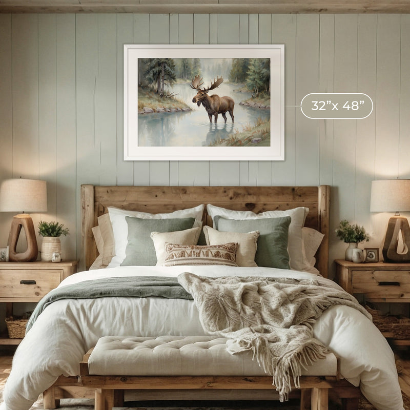 Watercolor Moose Art No2 - Sage and Rose Prints