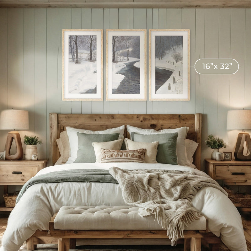 Winter Forest Landscape Triptych - Sage and Rose Prints