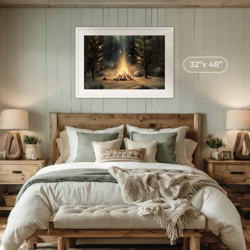 Cozy Campfire Forest Painting No2 - Sage and Rose Prints