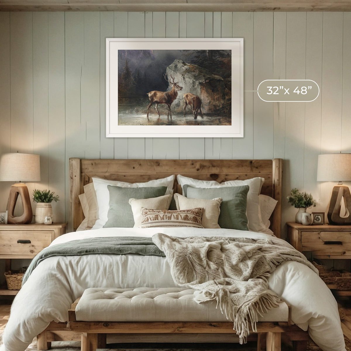 Classical Painting of Deer No2 - Sage and Rose Prints
