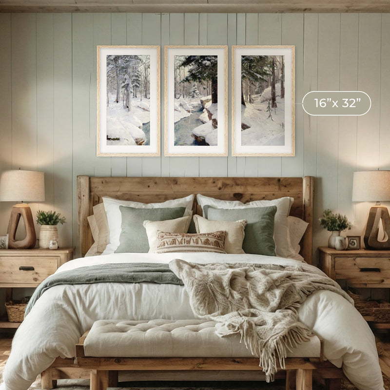 Snowy Forest Old Masters Triptych - Sage and Rose Prints