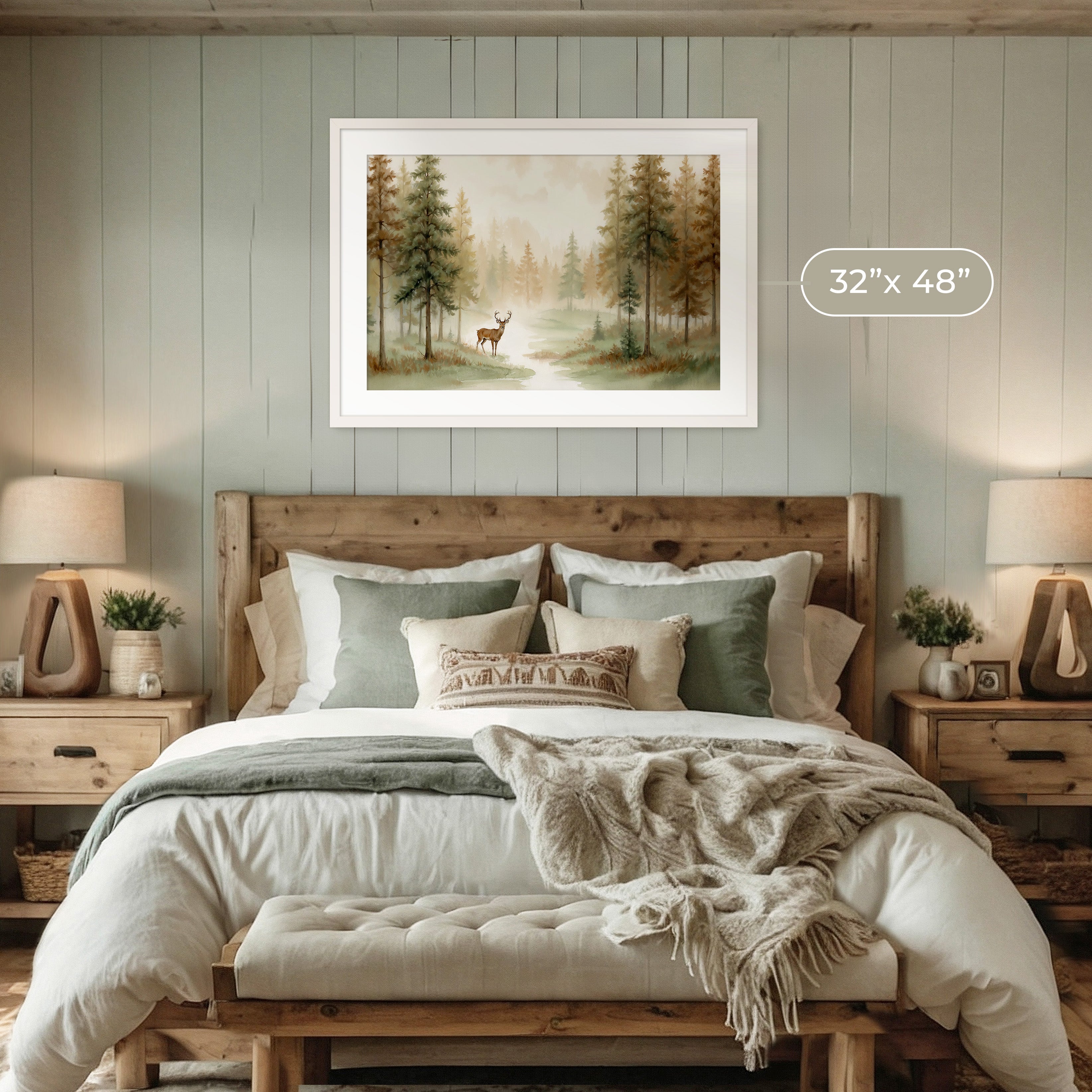 Dear Painting in a Misty Fall Forest - Sage and Rose Prints