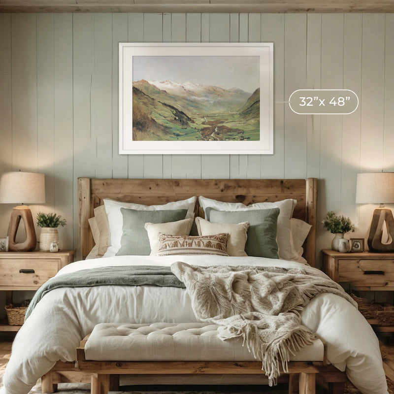 Sunny Mountain Valley Oil Painting No2 - Sage and Rose Prints