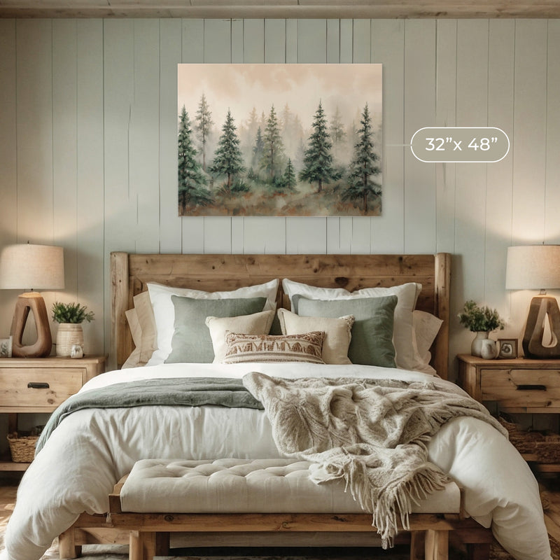 Misty Forest Watercolor in Shades of Green - Sage and Rose Prints