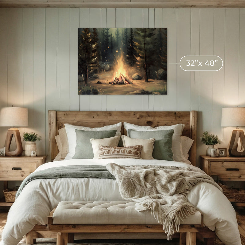 Cozy Campfire Forest Painting No2 - Sage and Rose Prints