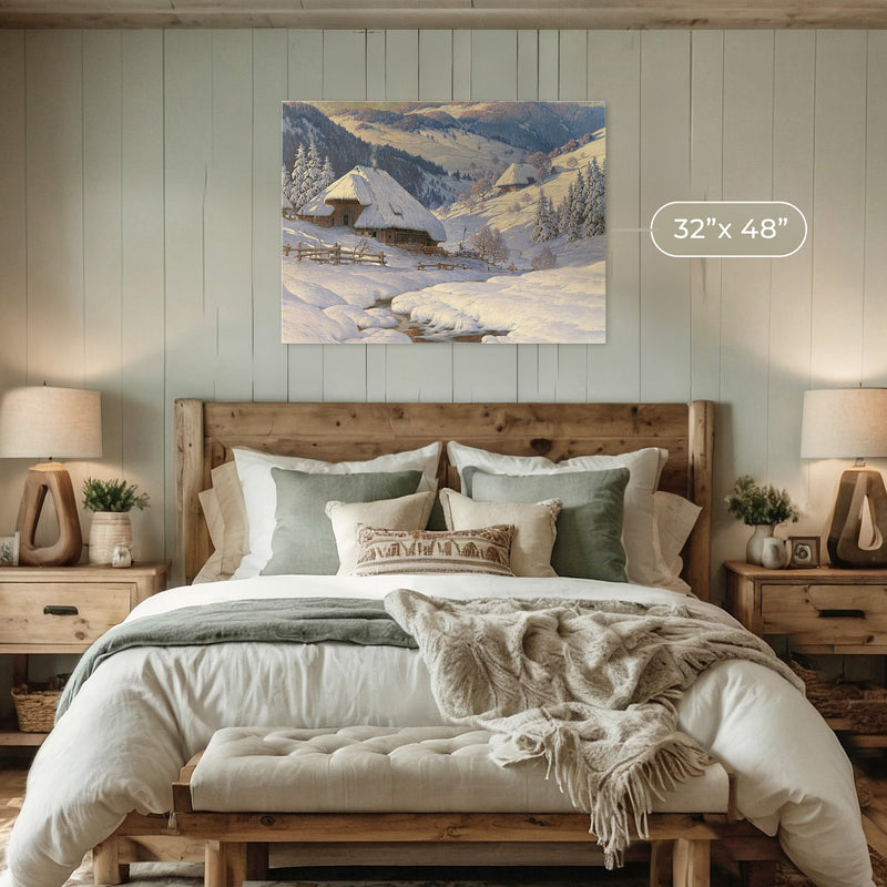 Cabin in the Snow Painting No2 - Sage and Rose Prints
