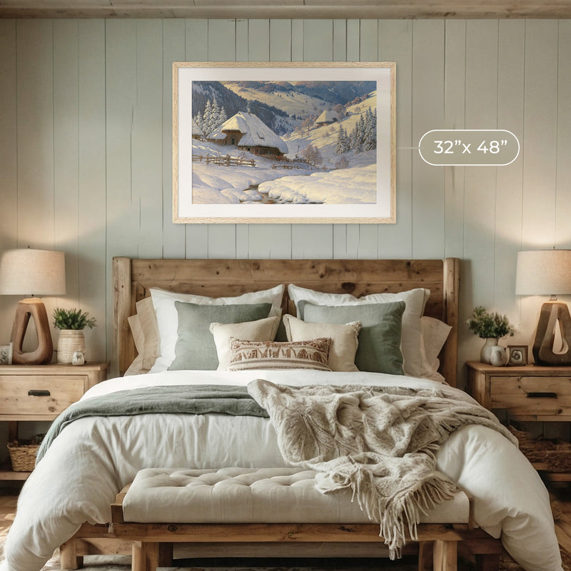 Cabin in the Snow Painting No2 - Sage and Rose Prints